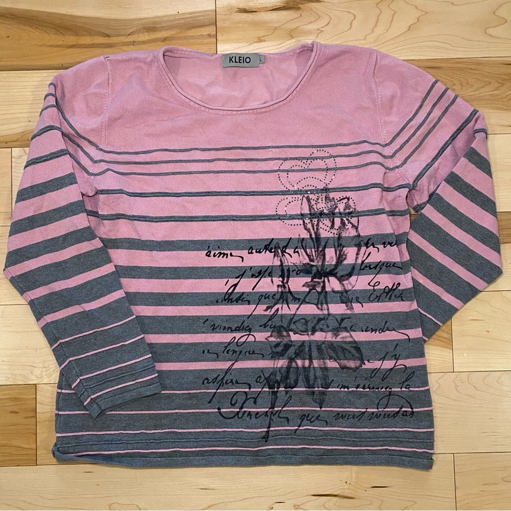 Y2K Striped Graphic Long Sleeve Gems Casual